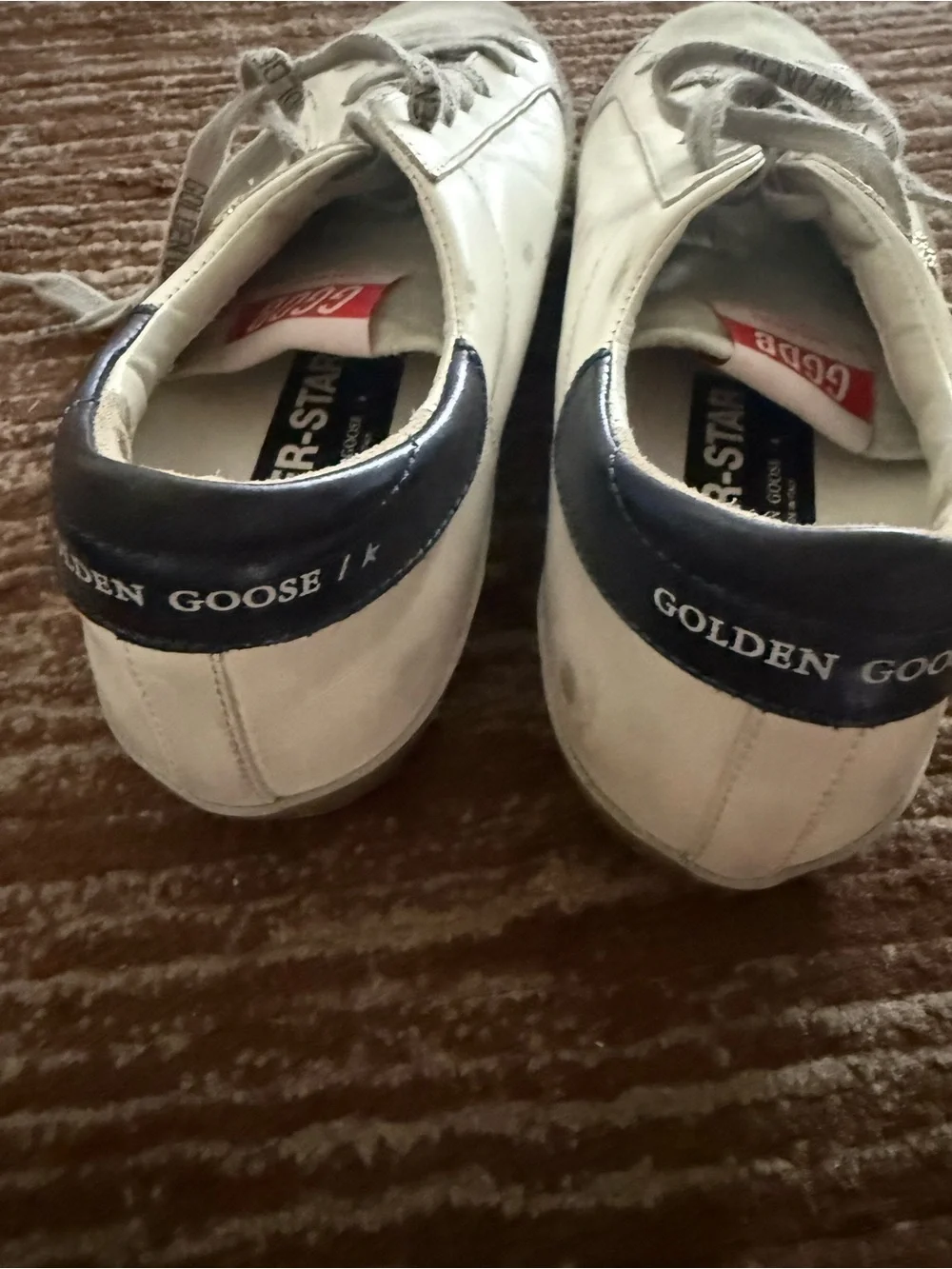 Golden Goose White Leather Sneakers with Gold Crystal Star and Gray Details